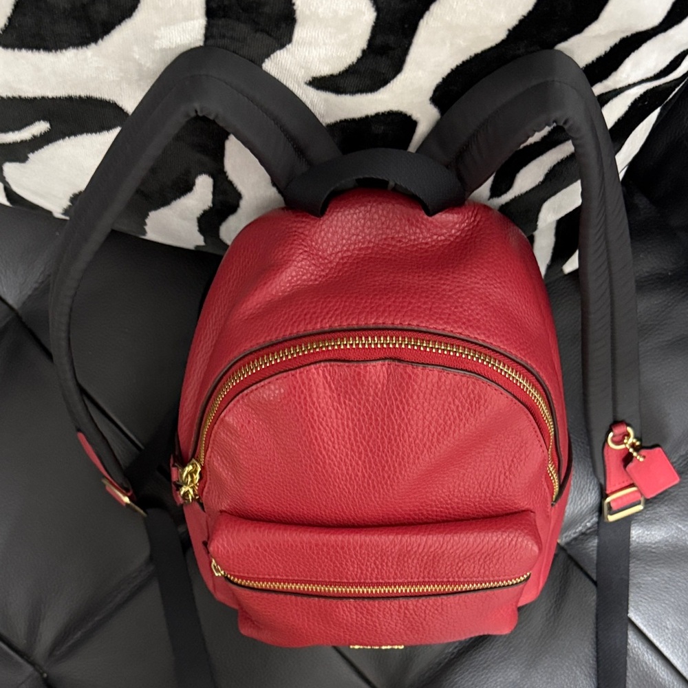 Coach Red Leather Backpack with Black Straps - Picture 6 of 13